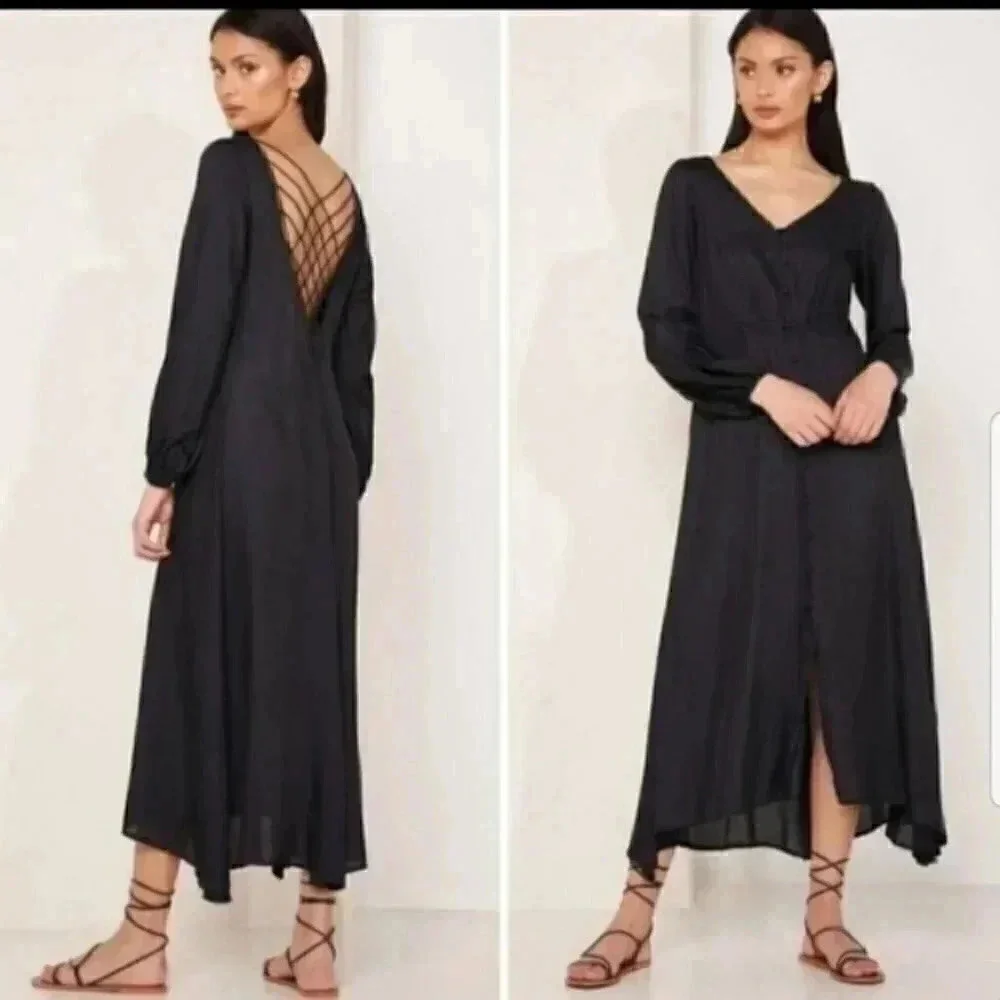 FREE PEOPLE BUTTON DOWN SILKY MIDI DRESS